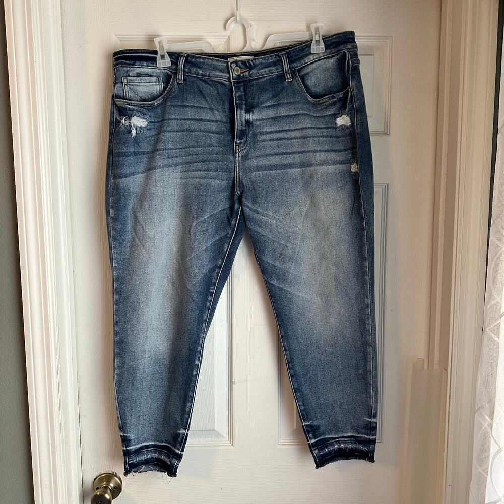 Kancan Signature Mid Rise Ankle Skinny Frayed Hem Blue Denim Jeans Plus Size 20